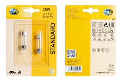 HELLA 8GM 002 092-123 Číslo výrobce: C5W. EAN: 4082300215342.