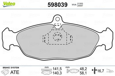 VALEO 598039 Číslo výrobce: 21353. EAN: 3276425980396.