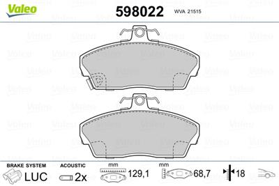 VALEO 598022 Číslo výrobce: 21515. EAN: 3276425980228.