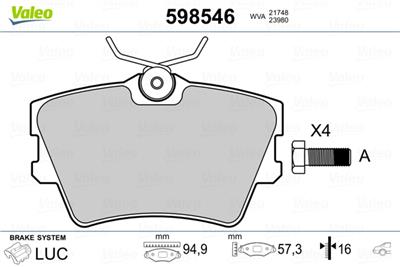 VALEO 598546 Číslo výrobce: 21748. EAN: 3276425985469.