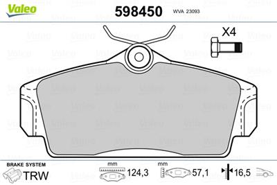 VALEO 598450 Číslo výrobce: 23093. EAN: 3276425984509.