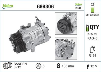 VALEO 699306 Číslo výrobce: SD6V12. EAN: 3276426993067.