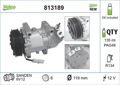 VALEO 813189 Číslo výrobce: SD6V12. EAN: 3276428131894.
