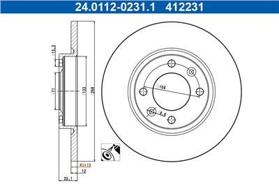 ATE 24.0112-0231.1 Číslo výrobce: 412231. EAN: 4006633470407.