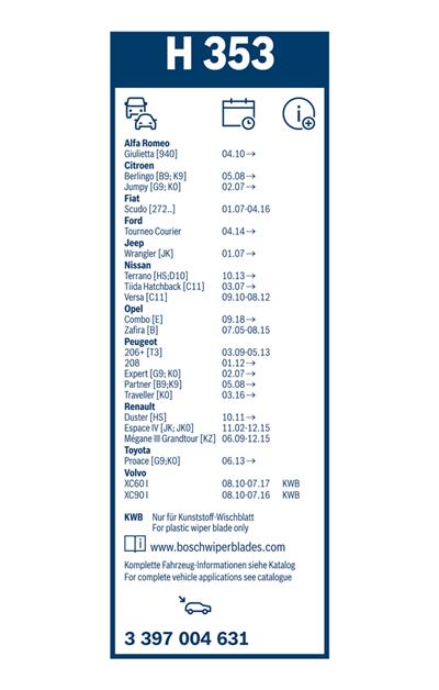 BOSCH 3 397 004 631 Číslo výrobce: H 353. EAN: 3165143609255.