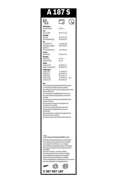 BOSCH 3 397 007 187 Číslo výrobce: A 187 S. EAN: 4047023469182.