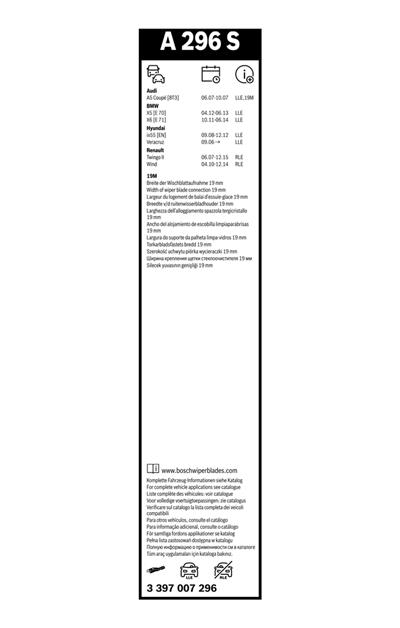 BOSCH 3 397 007 296 Číslo výrobce: A 296 S. EAN: 4047024216990.