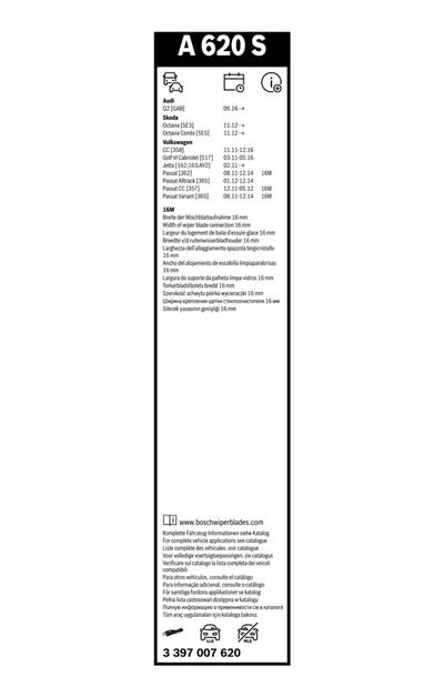 BOSCH 3 397 007 620 Číslo výrobce: A 620 S. EAN: 4047024806344.