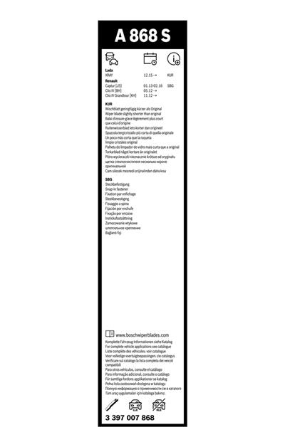 BOSCH 3 397 007 868 Číslo výrobce: A 868 S. EAN: 4047025146838.