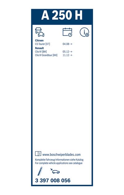 BOSCH 3 397 008 056 Číslo výrobce: A 250 H. EAN: 4047024312555.
