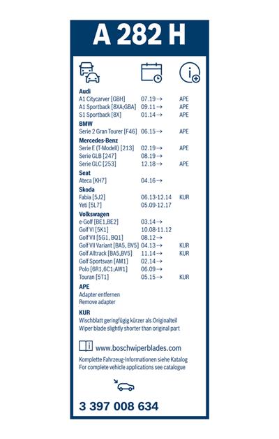BOSCH 3 397 008 634 Číslo výrobce: A 282 H. EAN: 4047024496811.