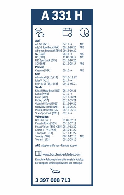 BOSCH 3 397 008 713 Číslo výrobce: A 331 H. EAN: 4047024682085.
