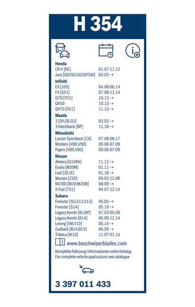 BOSCH 3 397 011 433 Číslo výrobce: H 354. EAN: 4047024699267.