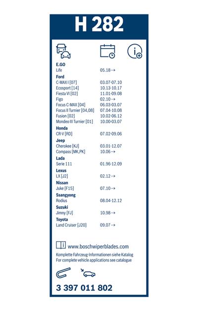 BOSCH 3 397 011 802 Číslo výrobce: H 282. EAN: 4047025290272.
