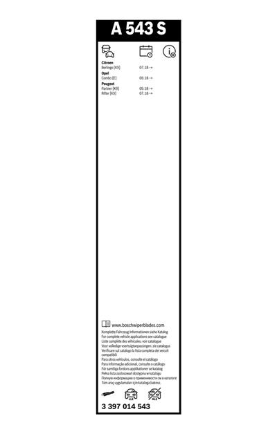 BOSCH 3 397 014 543 Číslo výrobce: A 543 S. EAN: 4047026434255.