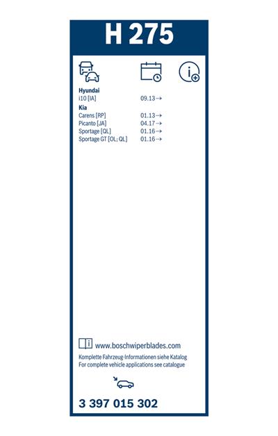 BOSCH 3 397 015 302 Číslo výrobce: H 275. EAN: 4047026242959.