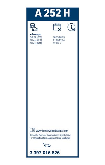 BOSCH 3 397 016 826 Číslo výrobce: A 252 H. EAN: 4047023061157.