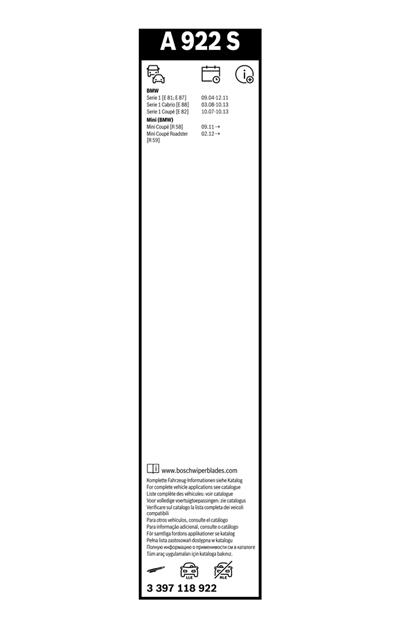 BOSCH 3 397 118 922 Číslo výrobce: A 922 S. EAN: 3165143935651.