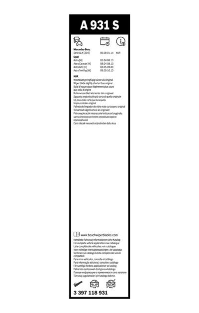 BOSCH 3 397 118 931 Číslo výrobce: A 931 S. EAN: 3165143578278.