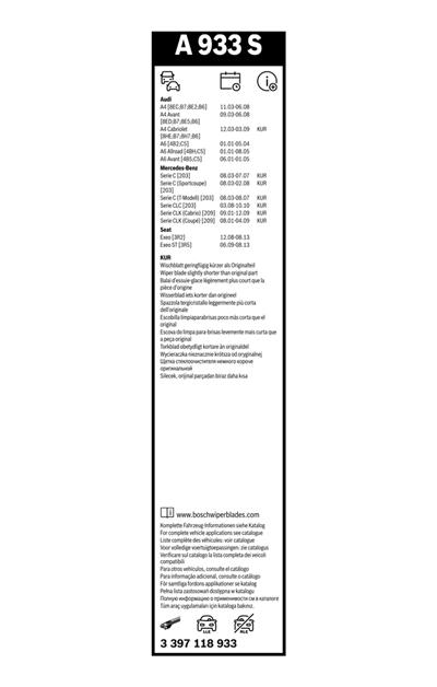 BOSCH 3 397 118 933 Číslo výrobce: A 933 S. EAN: 3165143410387.