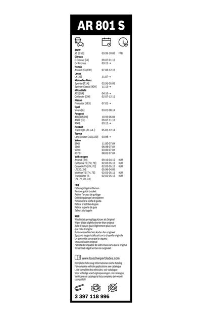 BOSCH 3 397 118 996 Číslo výrobce: AR 801 S. EAN: 3165144084495.