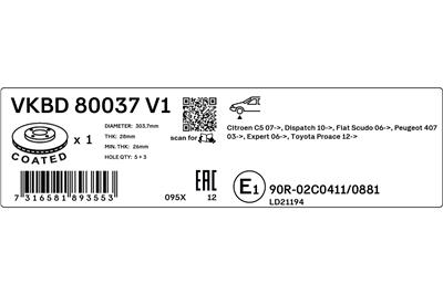 SKF VKBD 80037 V1 EAN: 7316581893553.
