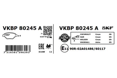 SKF VKBP 80245 A Číslo výrobce: 25031. EAN: 7316581296293.