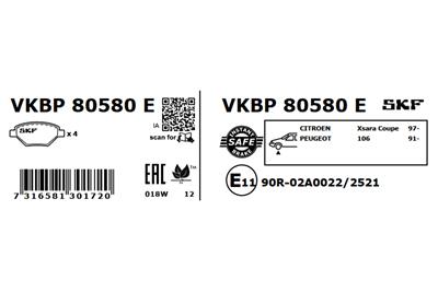 SKF VKBP 80580 E EAN: 7316581301720.