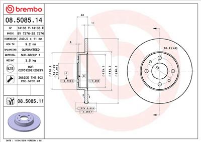 BREMBO 08.5085.11 EAN: 8020584210451.