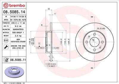 BREMBO 08.5085.14 EAN: 8020584012338.