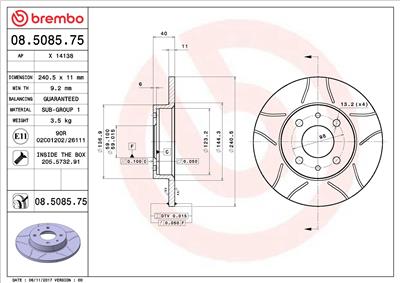 BREMBO 08.5085.75 EAN: 8020584011225.