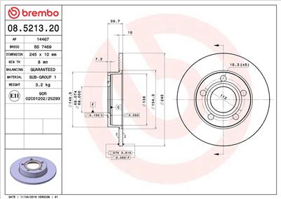 BREMBO 08.5213.20 EAN: 8020584521328.