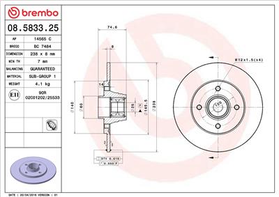 BREMBO 08.5833.25 EAN: 8020584014257.