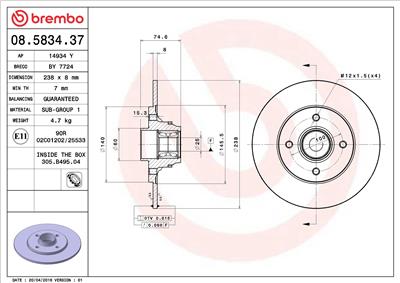 BREMBO 08.5834.37 EAN: 8020584583432.