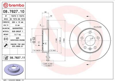 BREMBO 08.7627.11 EAN: 8020584026489.