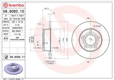 BREMBO 08.9083.11 EAN: 8020584024997.
