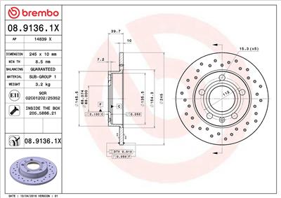 BREMBO 08.9136.1X EAN: 8020584217399.