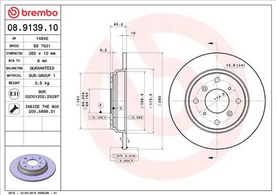 BREMBO 08.9139.10 EAN: 8020584913918.