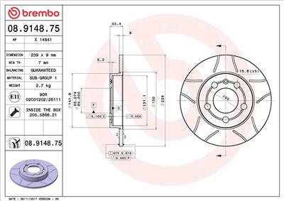 BREMBO 08.9148.75 EAN: 8020584014981.
