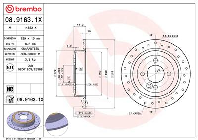 BREMBO 08.9163.1X EAN: 8020584215296.