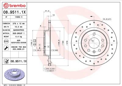 BREMBO 08.9511.1X EAN: 8020584215302.