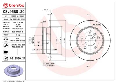 BREMBO 08.9580.21 EAN: 8020584222072.