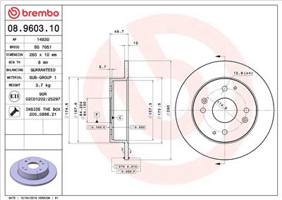 BREMBO 08.9603.10 EAN: 8020584960318.