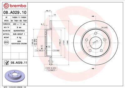 BREMBO 08.A029.11 EAN: 8020584215906.