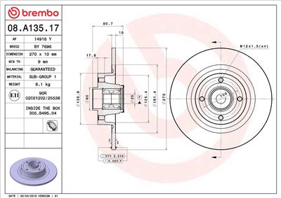 BREMBO 08.A135.17 EAN: 8020584015438.