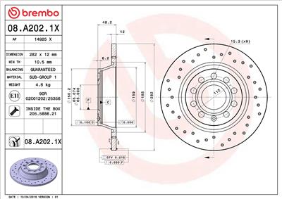 BREMBO 08.A202.1X EAN: 8020584212325.