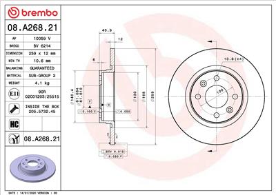 BREMBO 08.A268.21 EAN: 8020584311752.