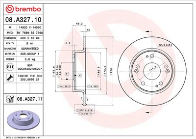 BREMBO 08.A327.11 EAN: 8020584037997.