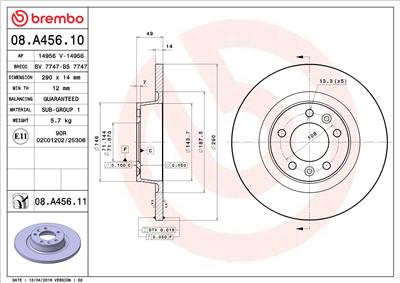 BREMBO 08.A456.10 EAN: 8020584019047.