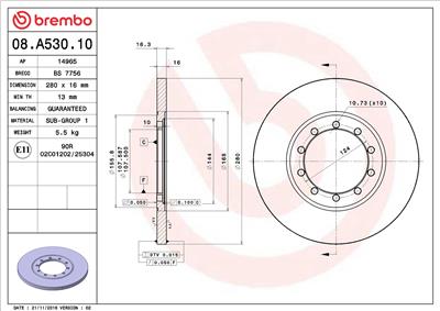 BREMBO 08.A530.10 EAN: 8020584019344.